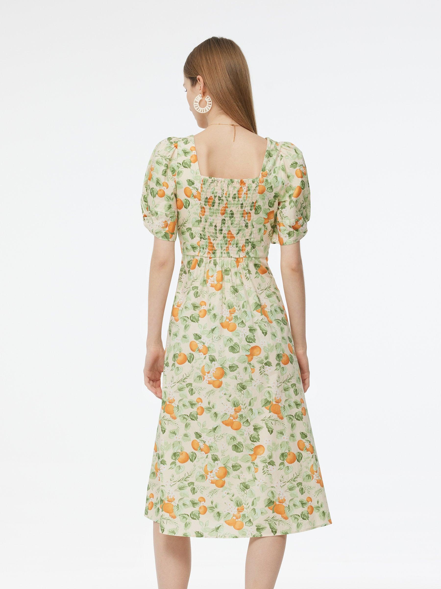 Cotton Floral Print Twist Front Women Midi Dress Product Image