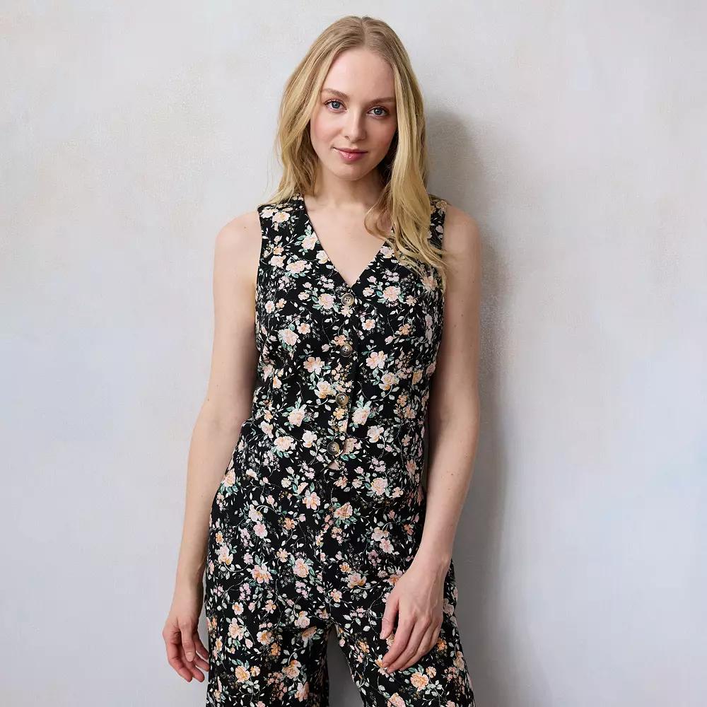 Petite LC Lauren Conrad V-Neck Floral Vest, Women's,  Product Image