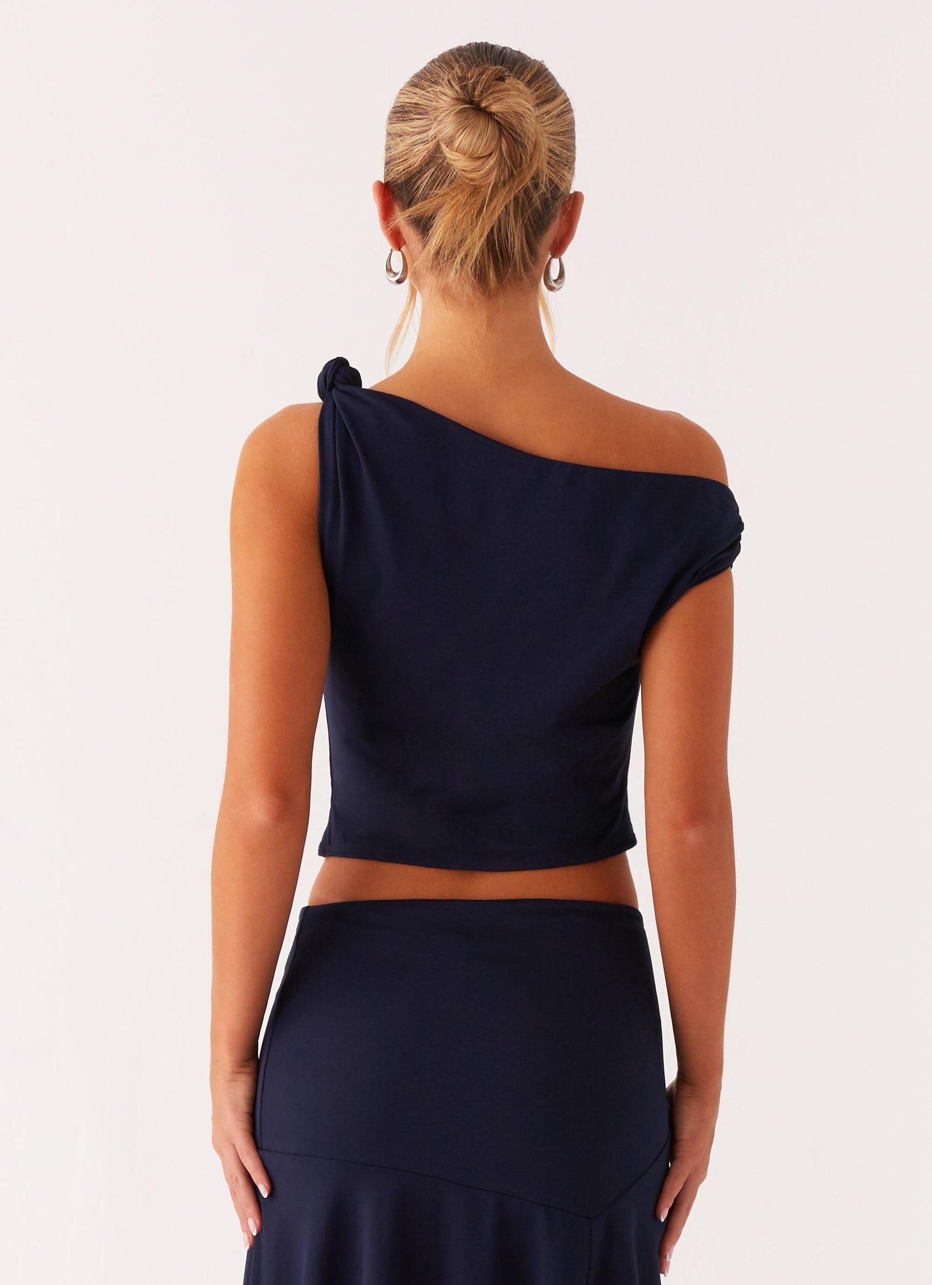 Viola Twist Shoulder Top - Navy Product Image