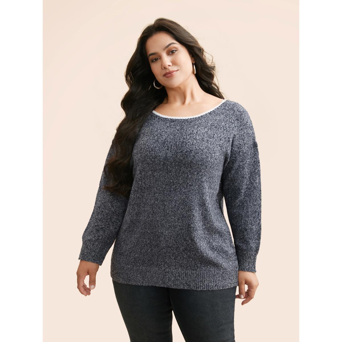 Plus Size Round Neck Bowknot Cut Out Pullover Midnight Women Timeless Long Sleeve Round Neck Elegant Pullovers BloomChic 22-24/3X Product Image