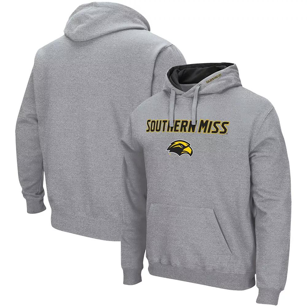 Men's Colosseum Heathered Gray Southern Miss Golden Eagles Arch and Logo Pullover Hoodie,  Product Image