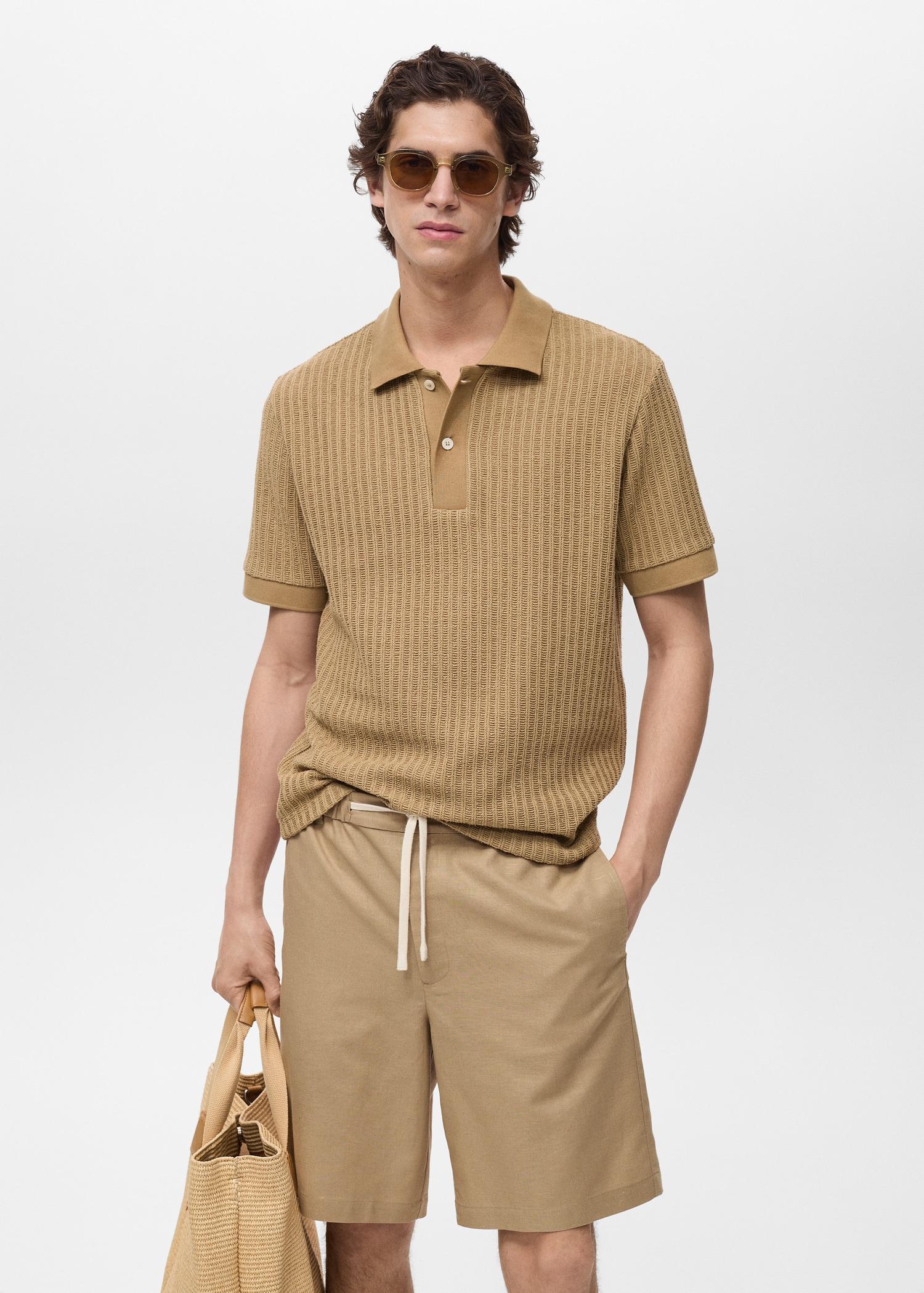 Thick rib-knit polo shirt - Men | MANGO USA Product Image