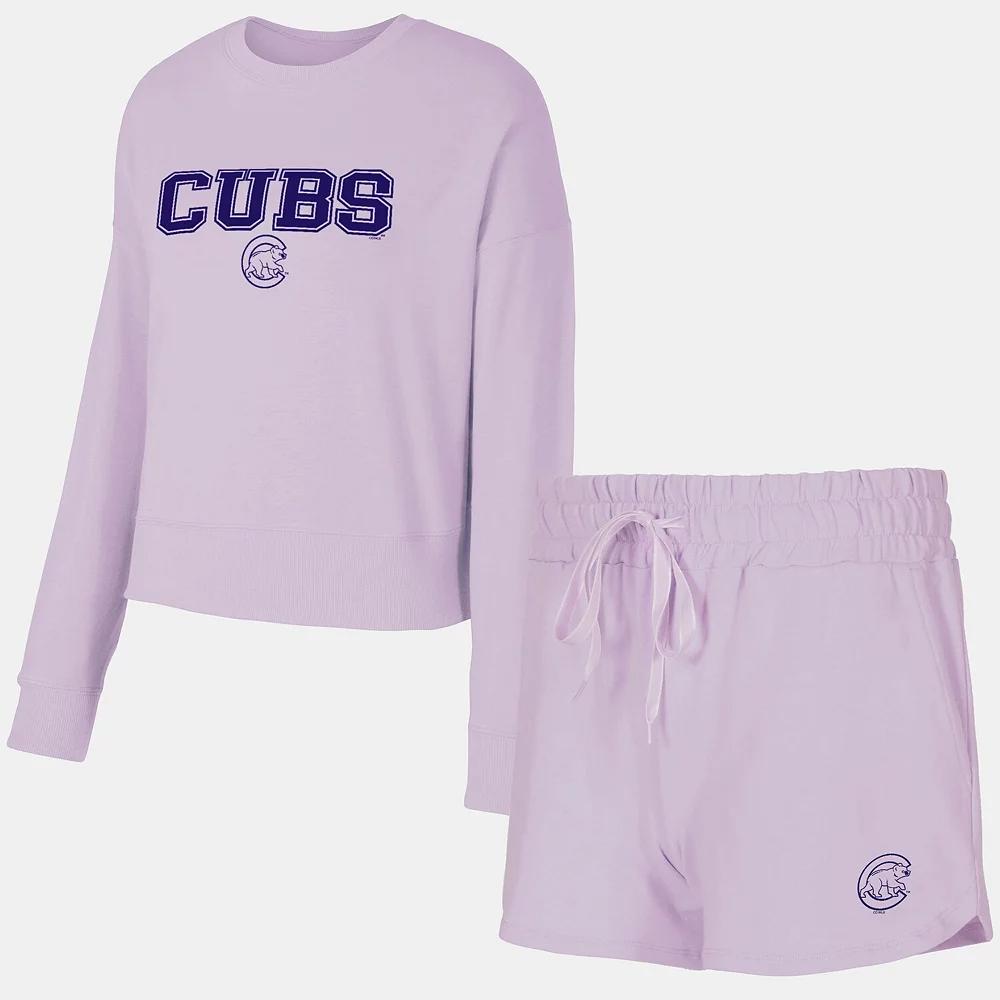 Women's Concepts Sport  Lavender Chicago Cubs Elevation Tri-Blend Long Sleeve T-Shirt & Shorts Set, Size: Small, Team Product Image