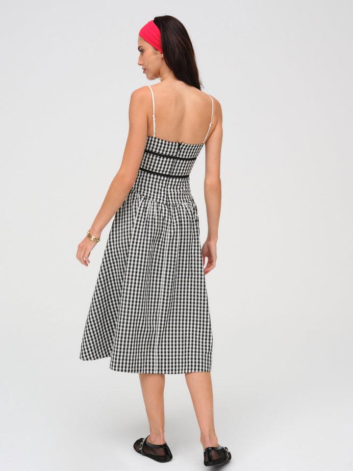 Georgia Gingham Midi Dress — Black Product Image