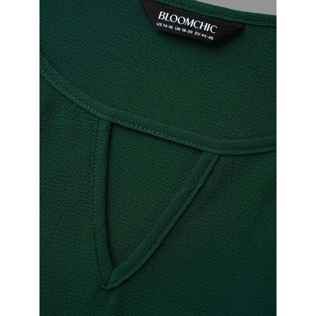 Plus Size Emerald Solid Keyhole Ruffle Sleeve Blouse Women Elegant Extra Long Sleeve Round Neck Everyday Blouses BloomChic 12/L Product Image