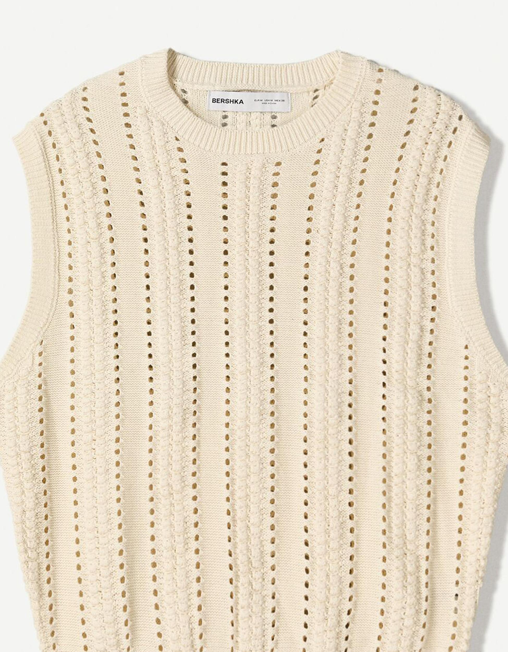 Textured open knit vest Product Image