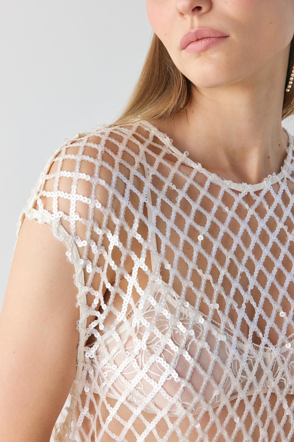 Velda Sequin Net Top Cream Product Image
