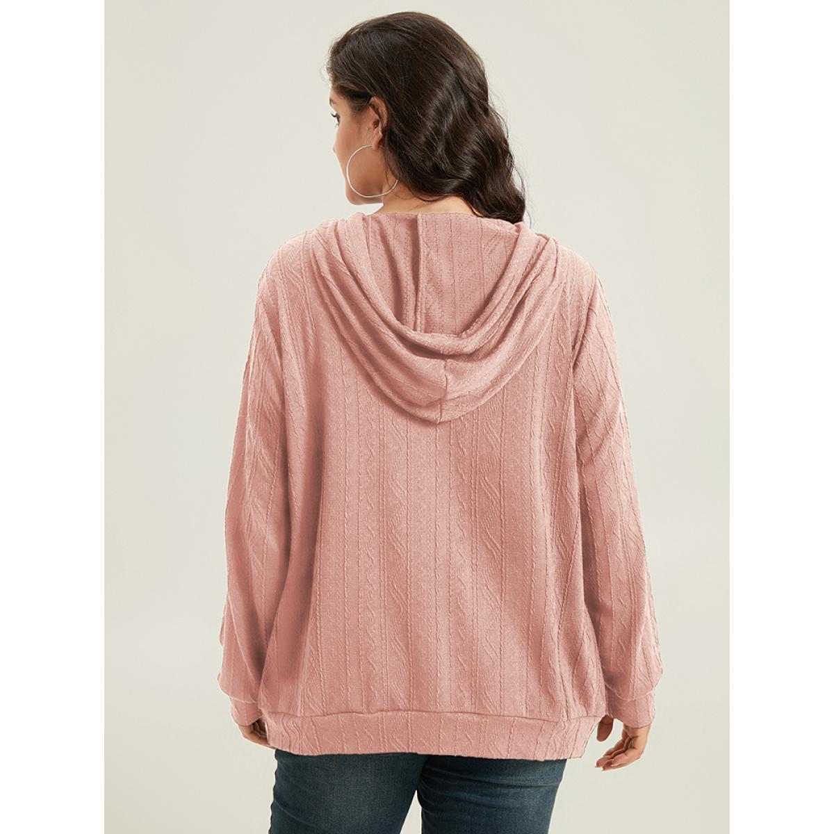 Plus Size Plain Textured Hooded Drawstring Sweatshirt Women Pink Casual Elastic cuffs Hooded Everyday Sweatshirts BloomChic 26/4X Product Image