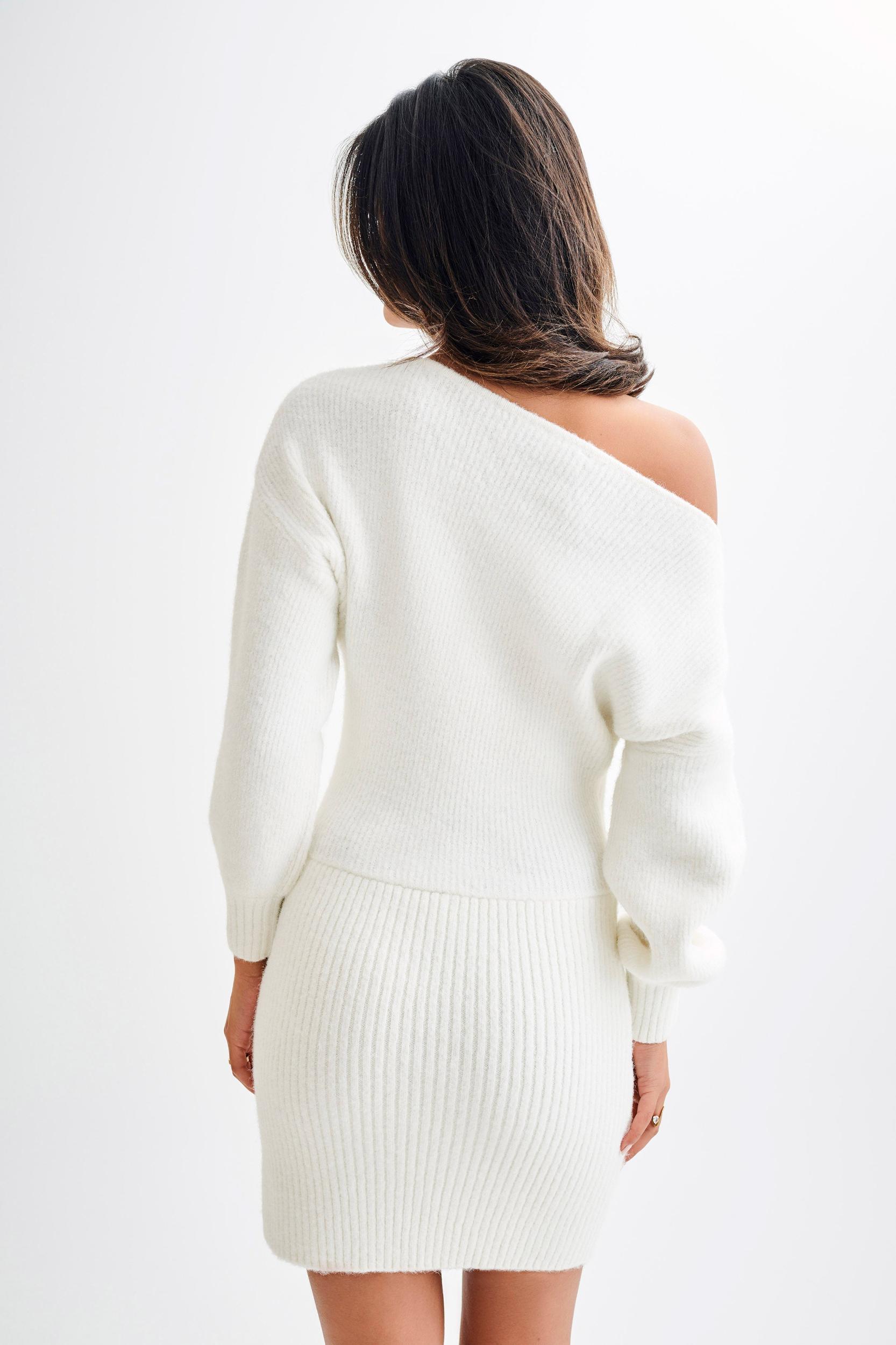 Rafferty Boat Neck Knit Mini Dress - Ivory Product Image