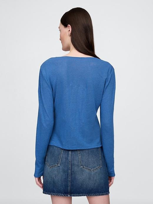 Linen-Blend Tie-Front Cardigan Product Image