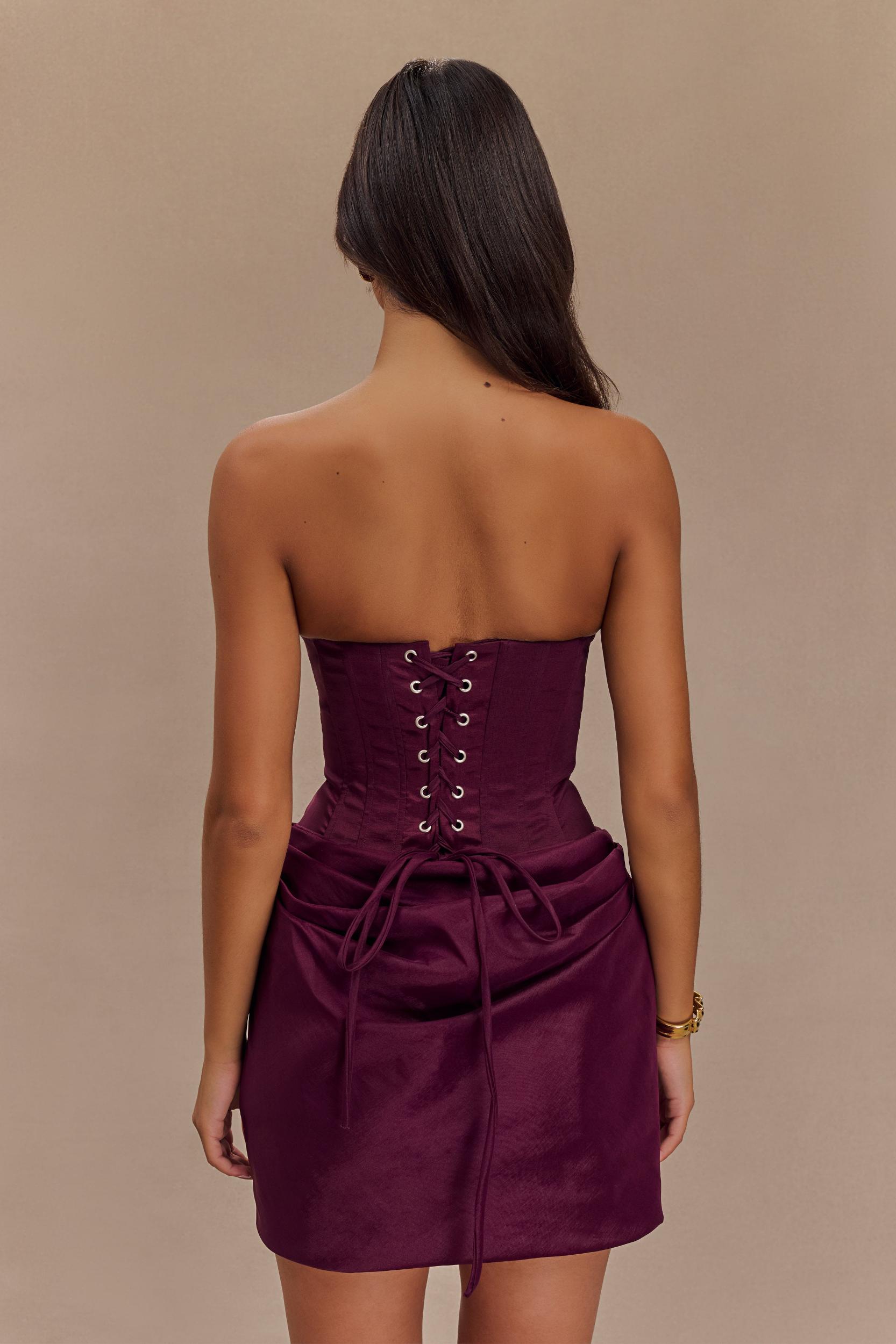 Sasha Taffeta Strapless Corset Mini Dress - Plum Product Image