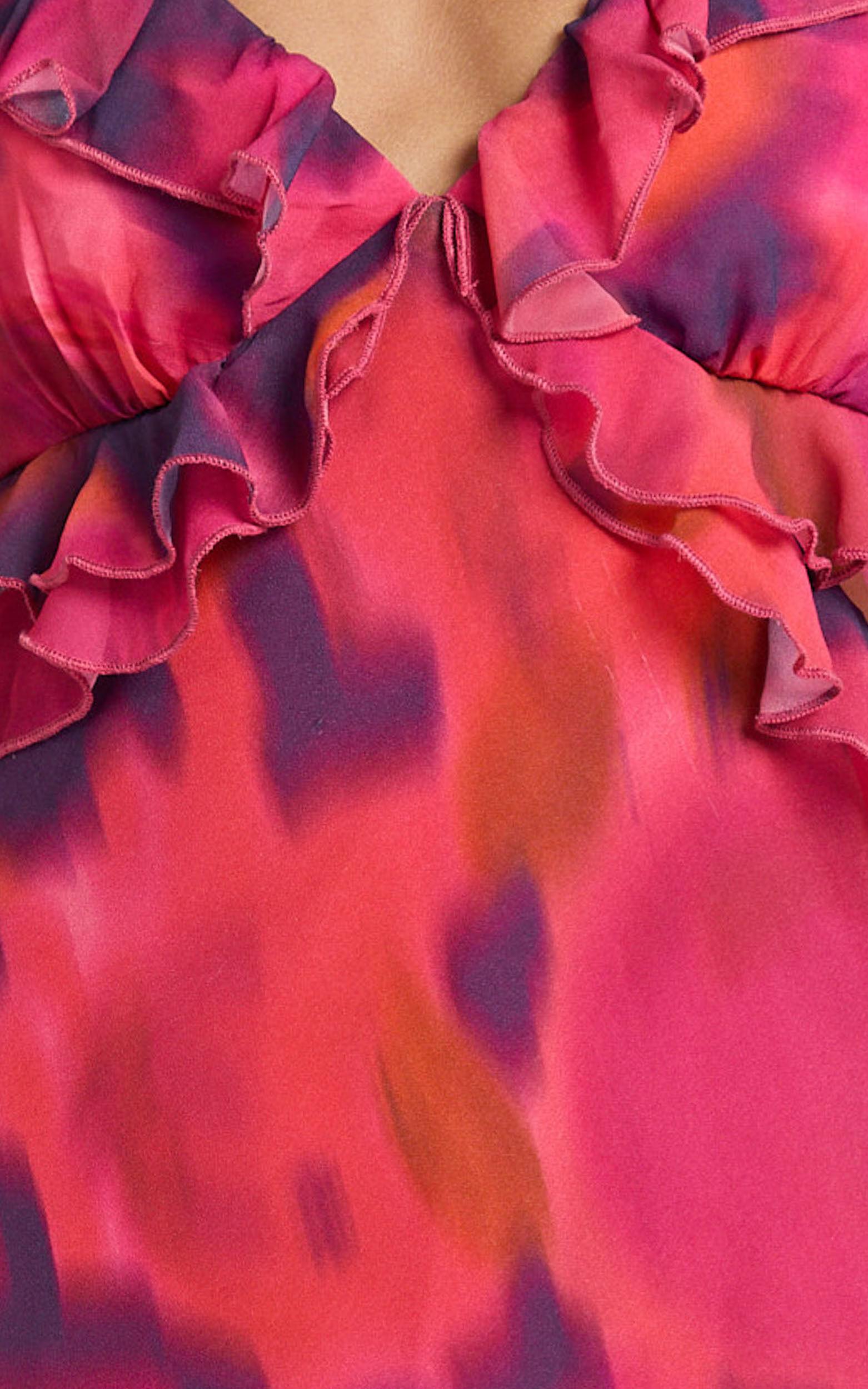 Alessa Maxi Dress - V Neck Frill Detail Empire Waist Back Cut Out Dress in Adeana Print Product Image