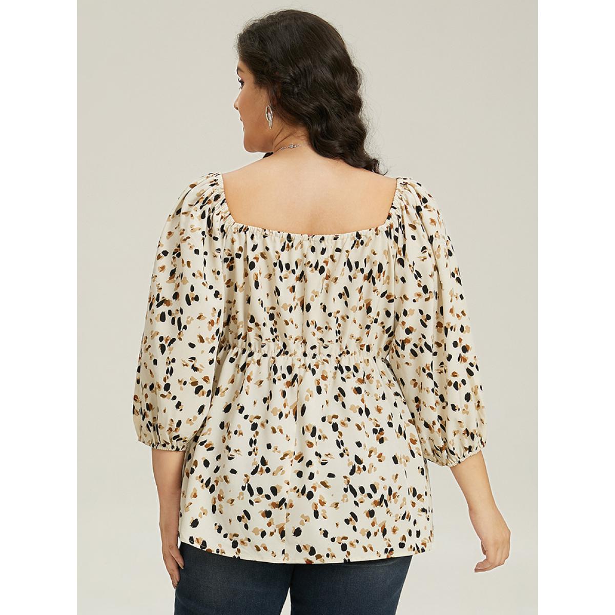 Plus Size Ivory Allover Print Lantern Sleeve Blouse Women Elegant Elbow-length sleeve V-neck Dailywear Blouses BloomChic 28/5X Product Image