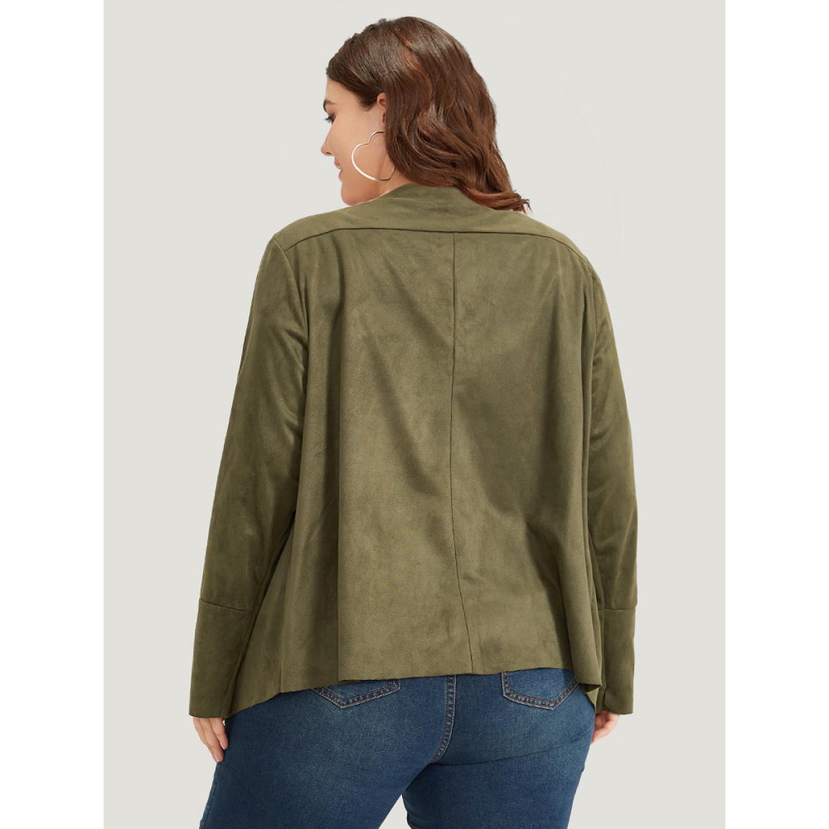 Plus Size Plain Tassel Trim Open Front Jacket Women ArmyGreen Tassels Vacation Jackets BloomChic 10/M Product Image