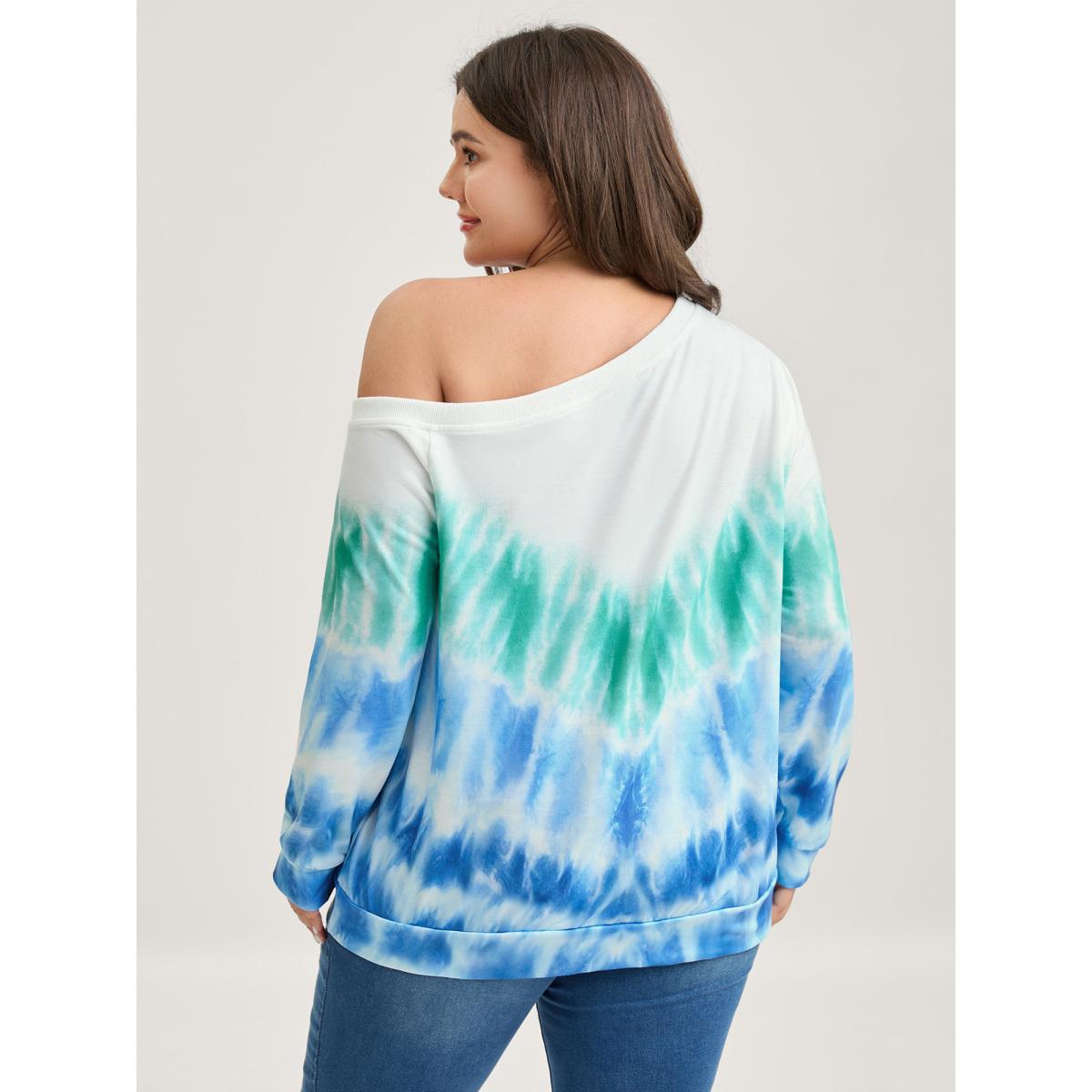 Plus Size Tie-Dye One-Shoulder Sweatshirt Women Mediumblue Leisure Asymmetrical Neck Casual Sweatshirts BloomChic 26/4X Product Image
