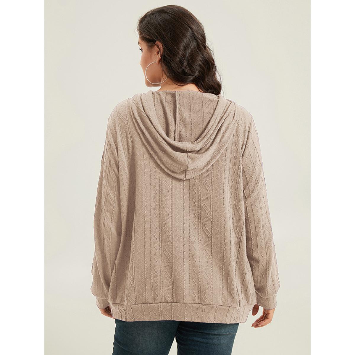 Plus Size Plain Textured Hooded Drawstring Sweatshirt Women LightBrown Casual Elastic cuffs Hooded Everyday Sweatshirts BloomChic 18-20/2X Product Image
