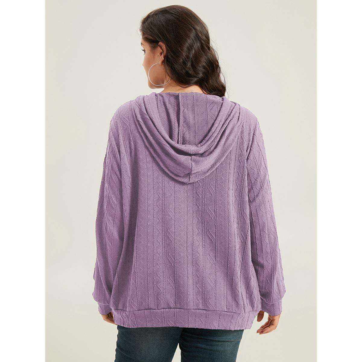 Plus Size Plain Textured Hooded Drawstring Sweatshirt Women Purple Casual Elastic cuffs Hooded Everyday Sweatshirts BloomChic 22-24/3X Product Image