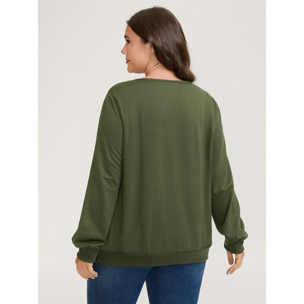 Plus Size Plaid Spliced Wrap Contrast Sweatshirt Women Deeppurple Leisure Square Neck Casual Sweatshirts BloomChic 18-20/2X Product Image