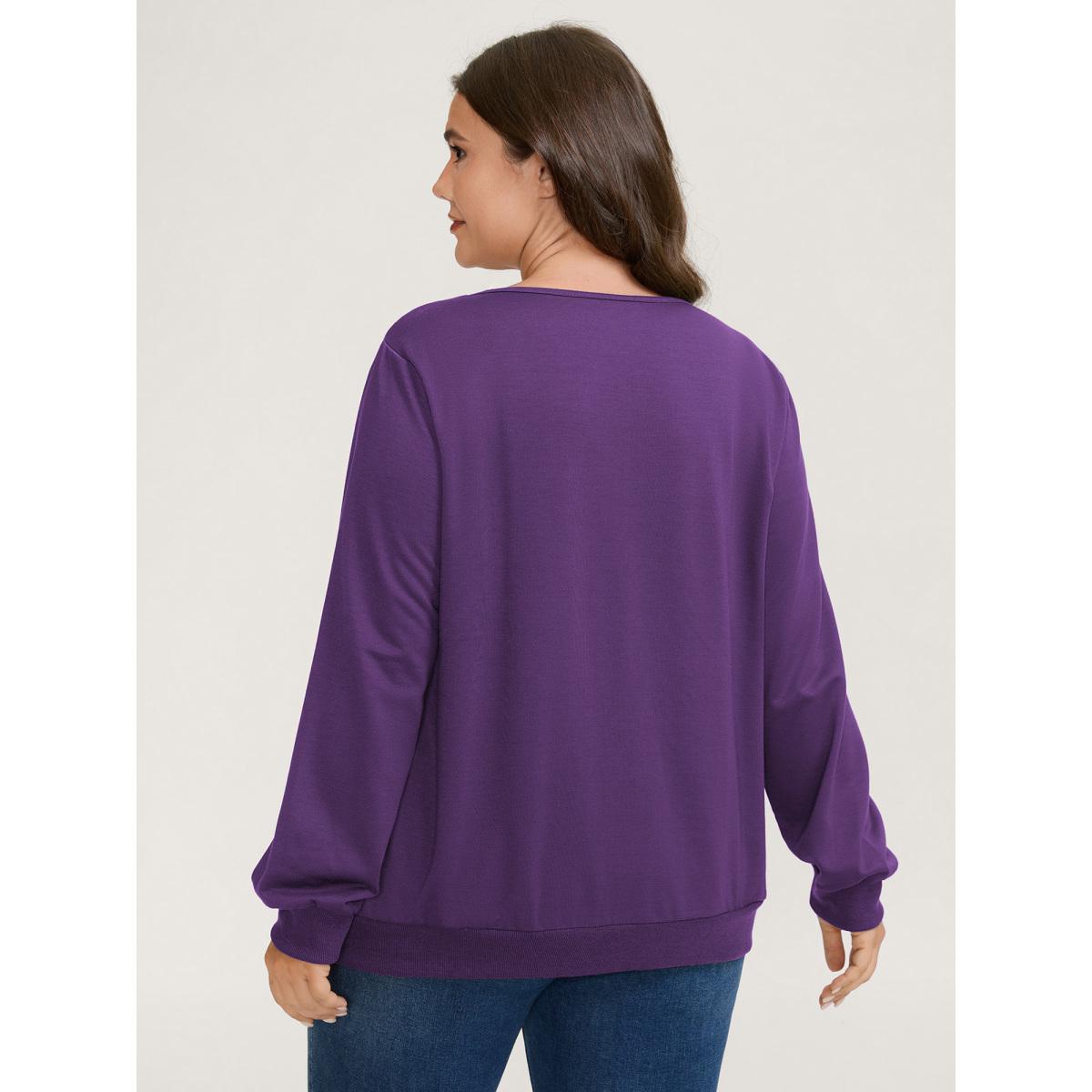 Plus Size Plaid Spliced Wrap Contrast Sweatshirt Women Deeppurple Leisure Square Neck Casual Sweatshirts BloomChic 18-20/2X Product Image