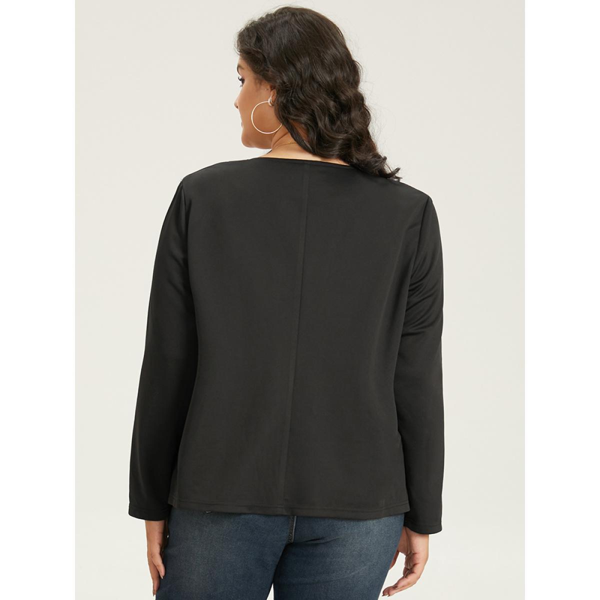 Plus Size Halloween Solid Buckle Detail Jacket Women Black Plain Office Jackets BloomChic 10/M Product Image