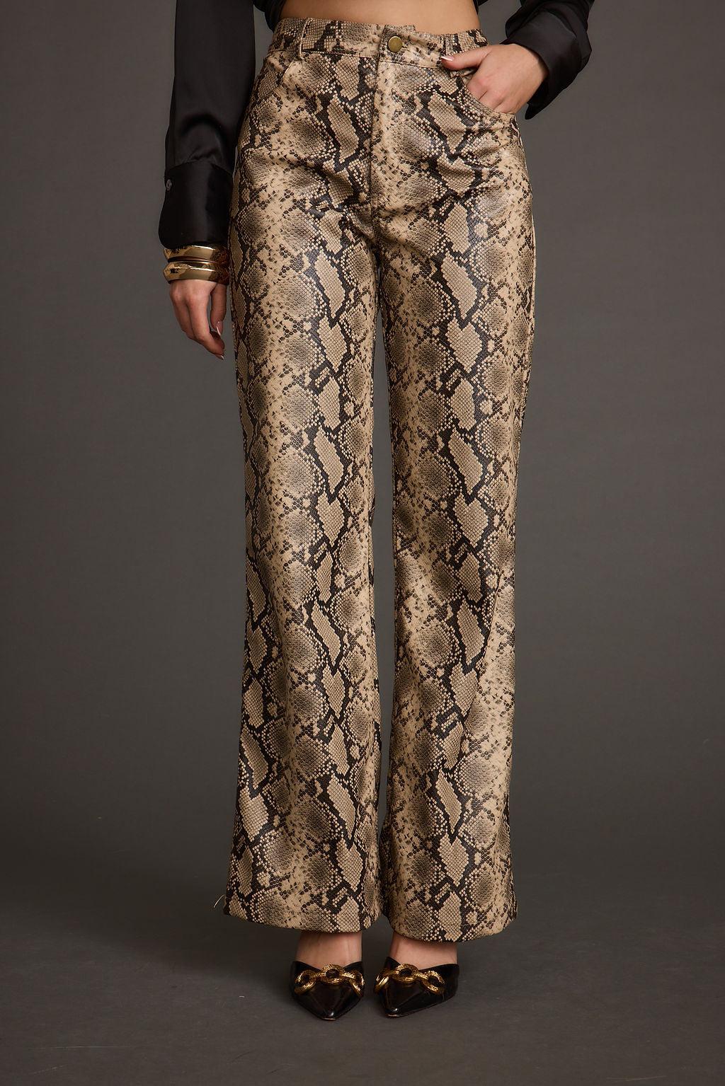 Viper Room Cream Snake Print Vegan Leather Pants Product Image