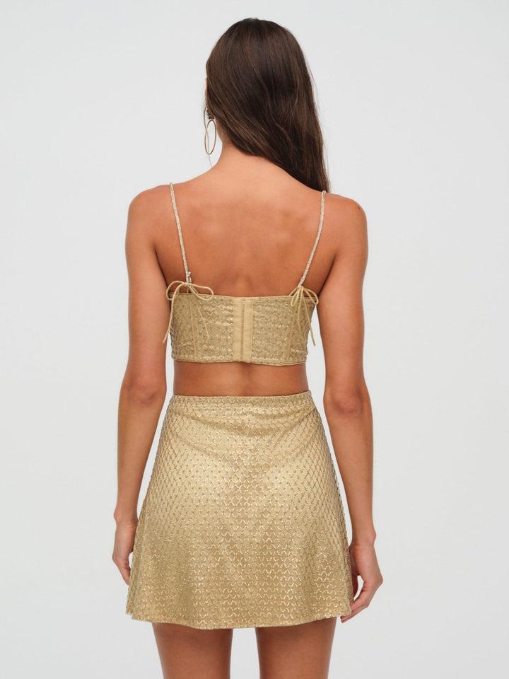 Glitter Grid Mini Skirt — Gold Product Image