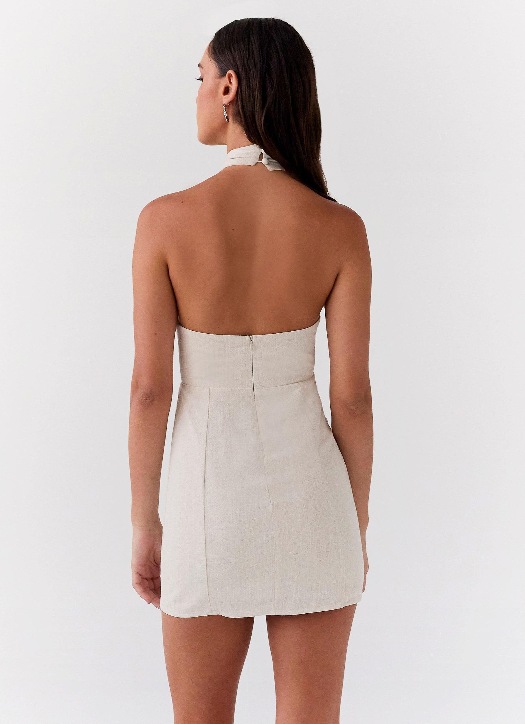 Sabine Linen Mini Dress - Oatmeal Product Image