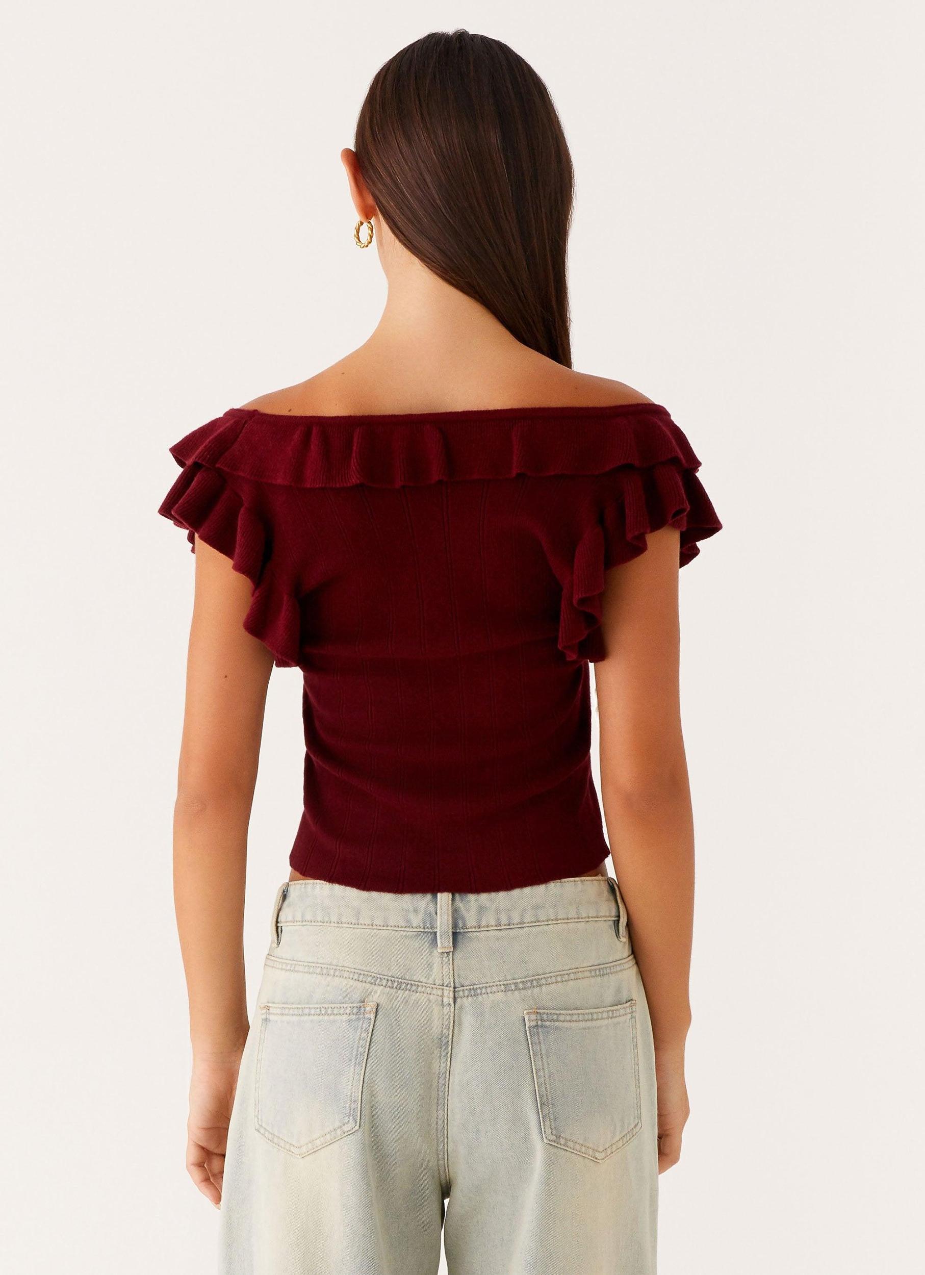 Keeta Frill Top - Burgundy Product Image