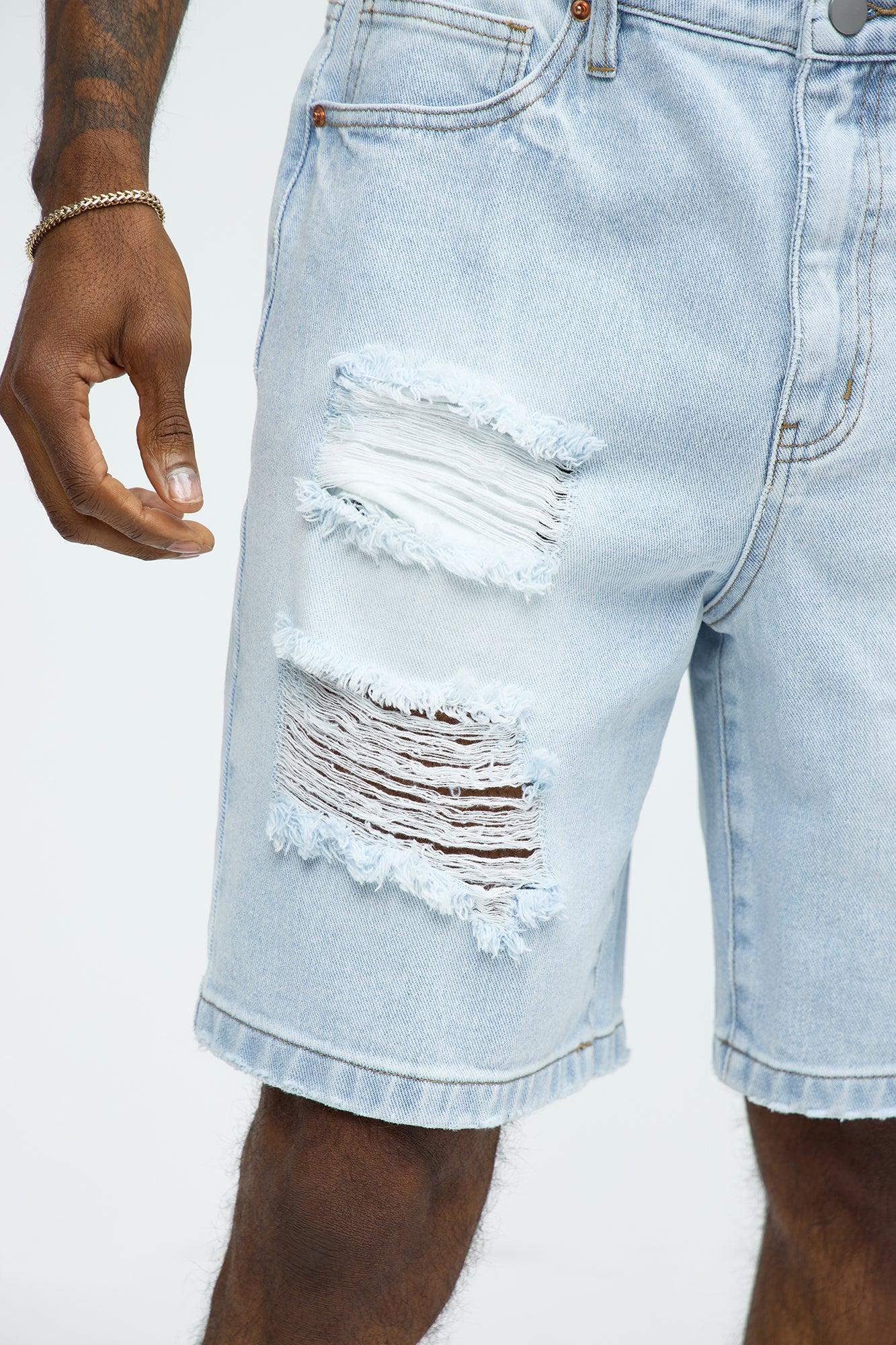 Classic Distressed Relaxed Denim Shorts - Light Blue Wash Product Image