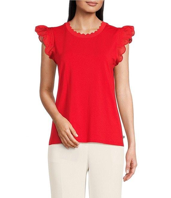 KARL LAGERFELD PARIS Stretch Knit Crew Neck Sleeveless Top Product Image