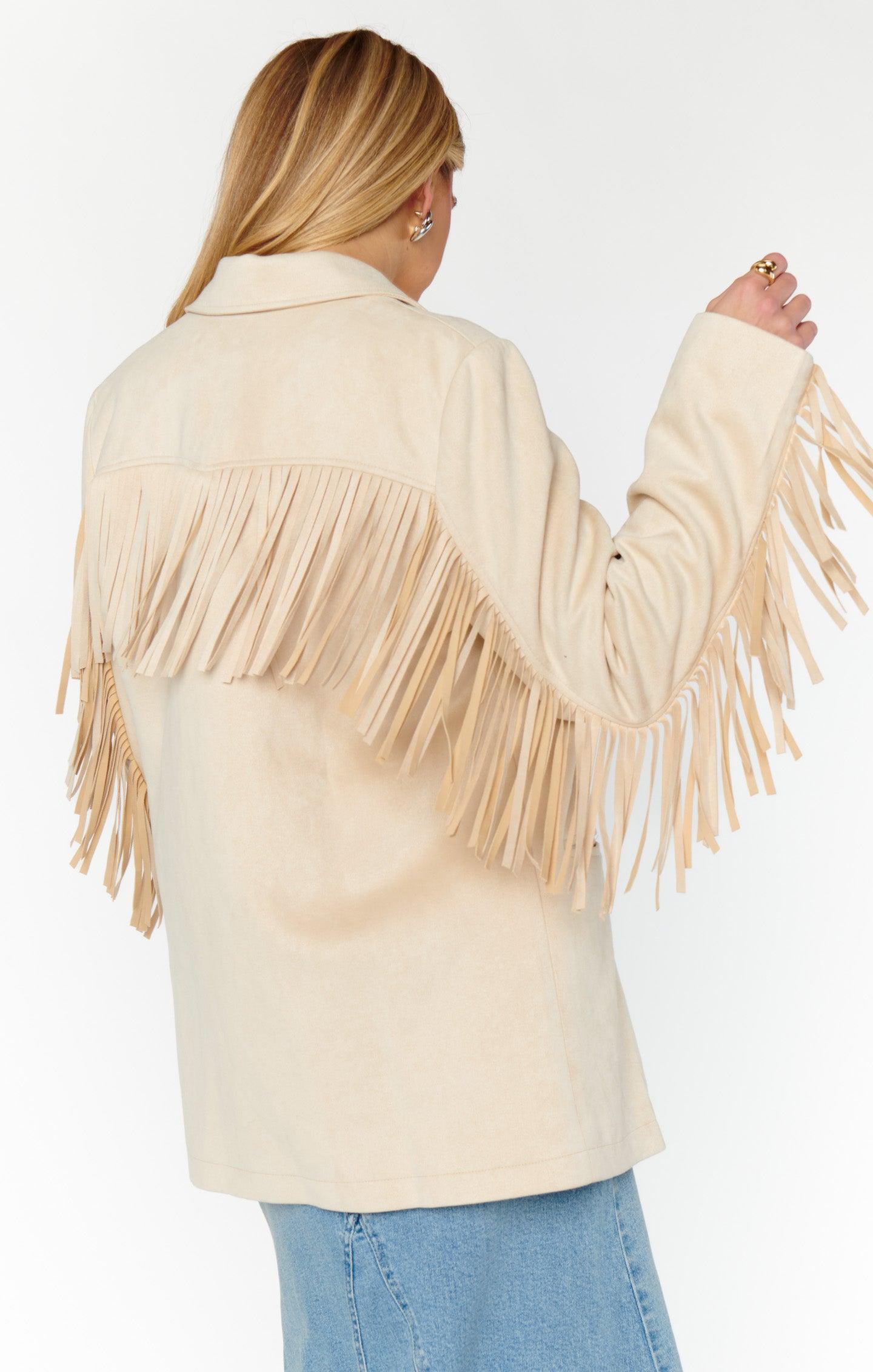 Sierra Fringe Jacket ~ Cream Faux Suede Product Image