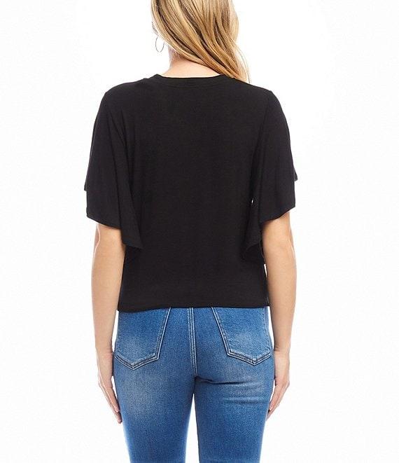 Karen Kane Knit Crew Neck Short Flowing Sleeve Front Twist Top Product Image