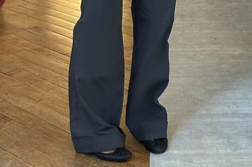 Low Waist Plain Straight-Fit Boot-Cut Pants Product Image