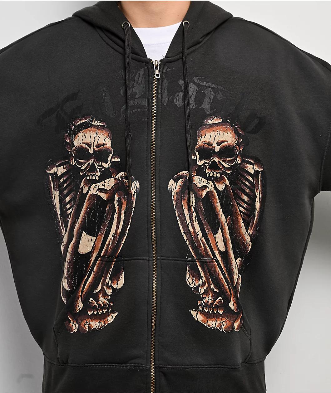 Ed Hardy Skeletons Sunfade Grey Zip Hoodie Product Image