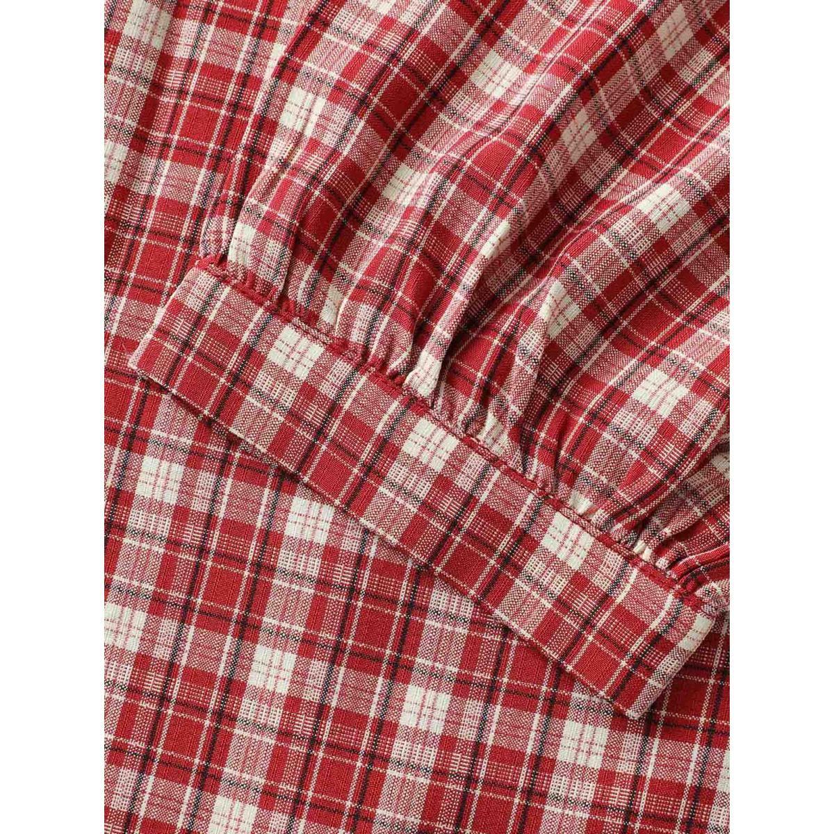 Plus Size Scarlet Gingham Print Ruffled Neck Button Blouse Women Leisure Long Sleeve Notched collar Casual Blouses BloomChic 22-24/3X Product Image