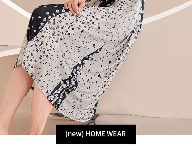 Spaghetti Strap Padded Printed Panel Midi Pajama Dress Product Image