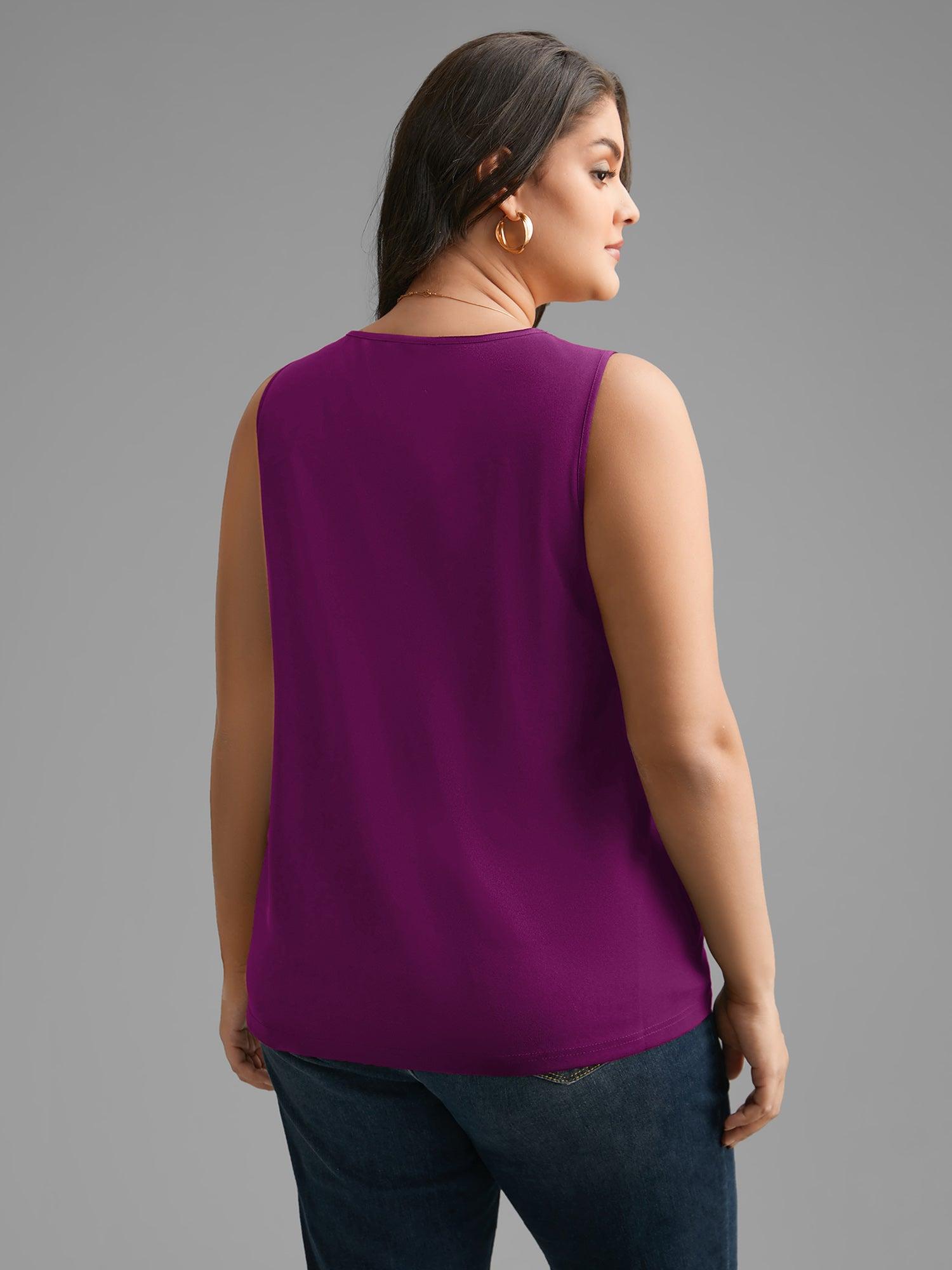 Solid V Neck Laser Cut Tank Top Female Product Image