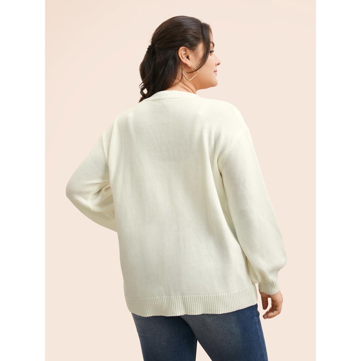 Plus Size Crochet Floral Contrast Button Up Cardigan Ivory Women Casual Loose Long Sleeve Everyday Cardigans BloomChic 30/6X Product Image