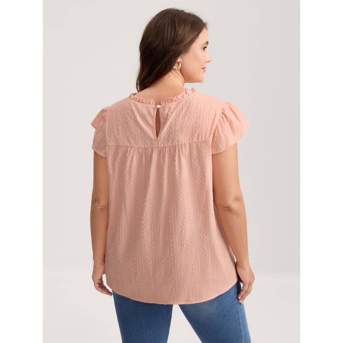 Plus Size Crepe Cotton Cut-Out Lace Ruffled Neck Blouse Women Romantic Cap Sleeve Round Neck Elegant Blouses BloomChic 14-16/1X Product Image