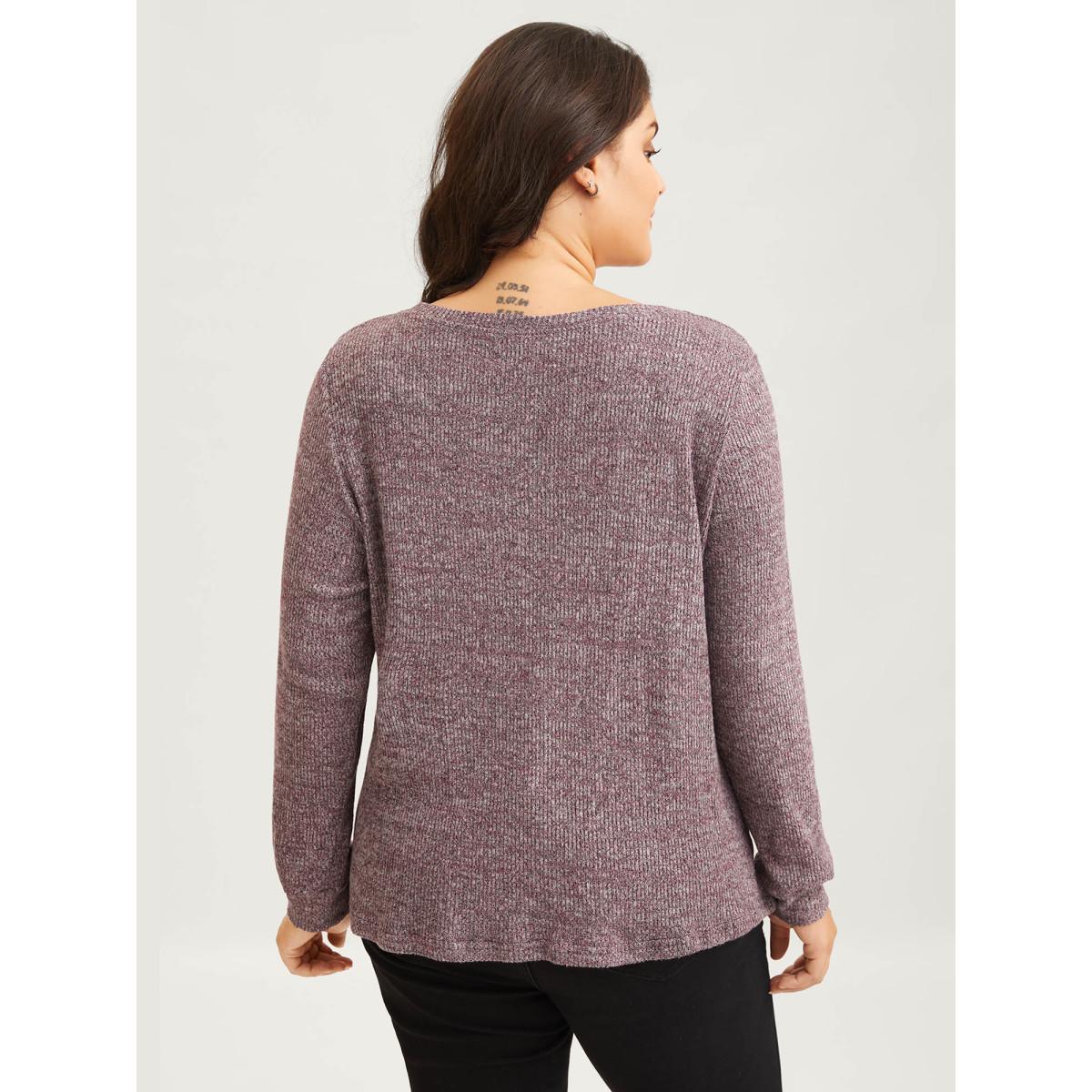 Plus Size Solid Heather Round Neck Stitch Sweatshirt Women Deepred Leisure Topstitching Round Neck Casual Sweatshirts BloomChic 28/5X Product Image