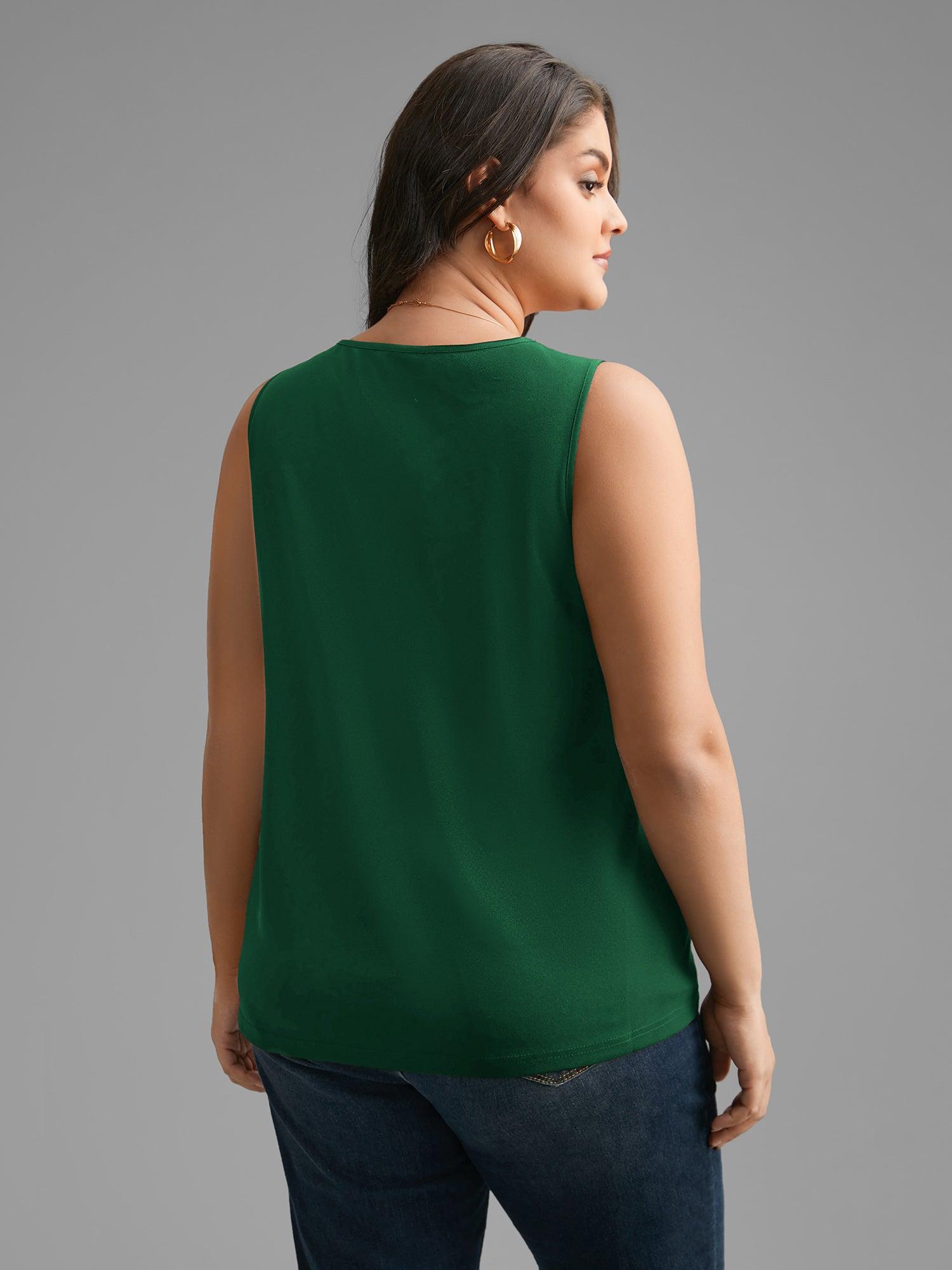 Solid V Neck Laser Cut Tank Top Female Product Image