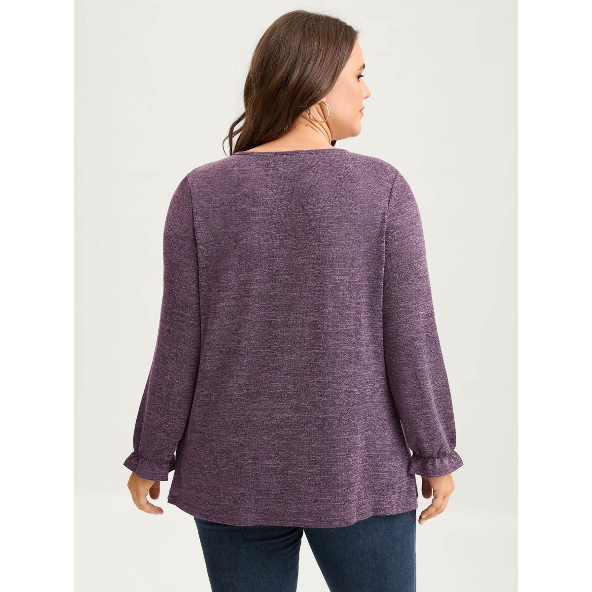 Plus Size Round Neck Heather Pleated T-shirt Black Women Leisure Pleated Round Neck Loose Casual T-shirts BloomChic 26/4X Product Image