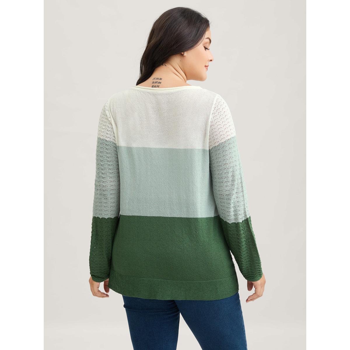 Plus Size Color Contrast Boat Neck Lightweight Pullover Moss Women Leisure Loose Long Sleeve Boat Neck Casual Pullovers BloomChic 18-20/2X Product Image