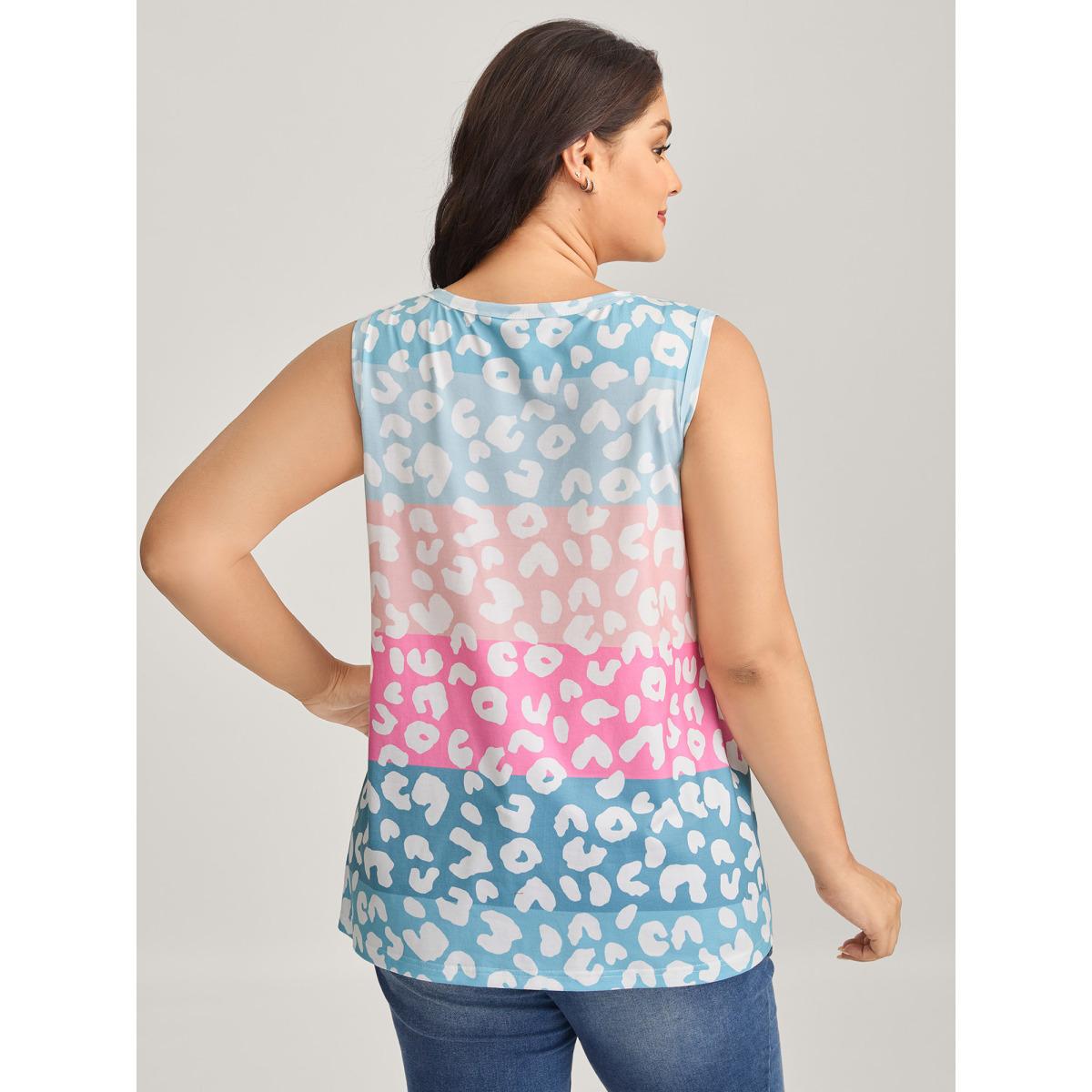 Plus Size Leopard Print Color Gradient Tank Top Women Multicolor Contrast V-neck Everyday-Casual Tank Tops Camis BloomChic 18-20/2X Product Image