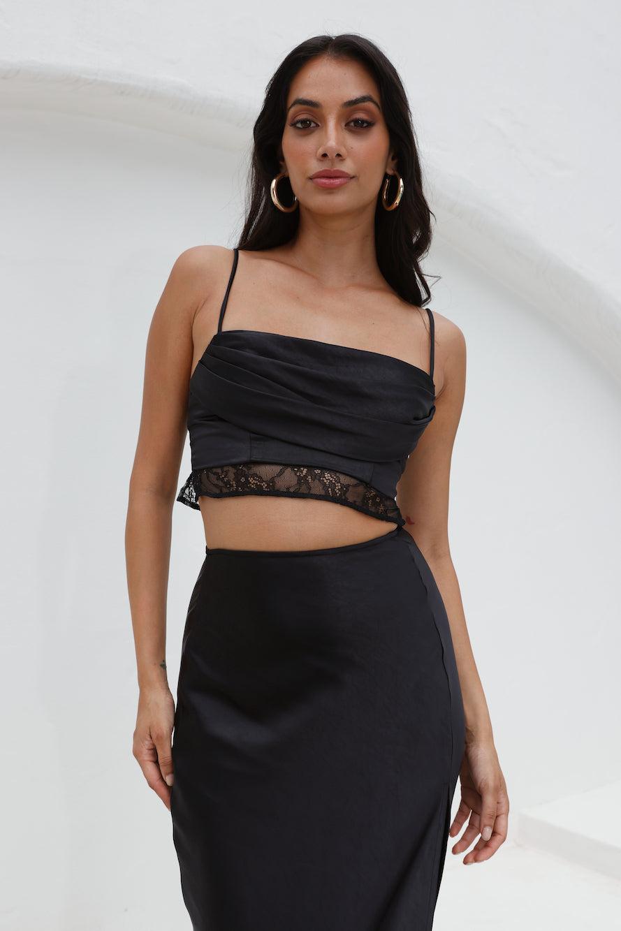 Lavishness Satin Crop Top Black Product Image