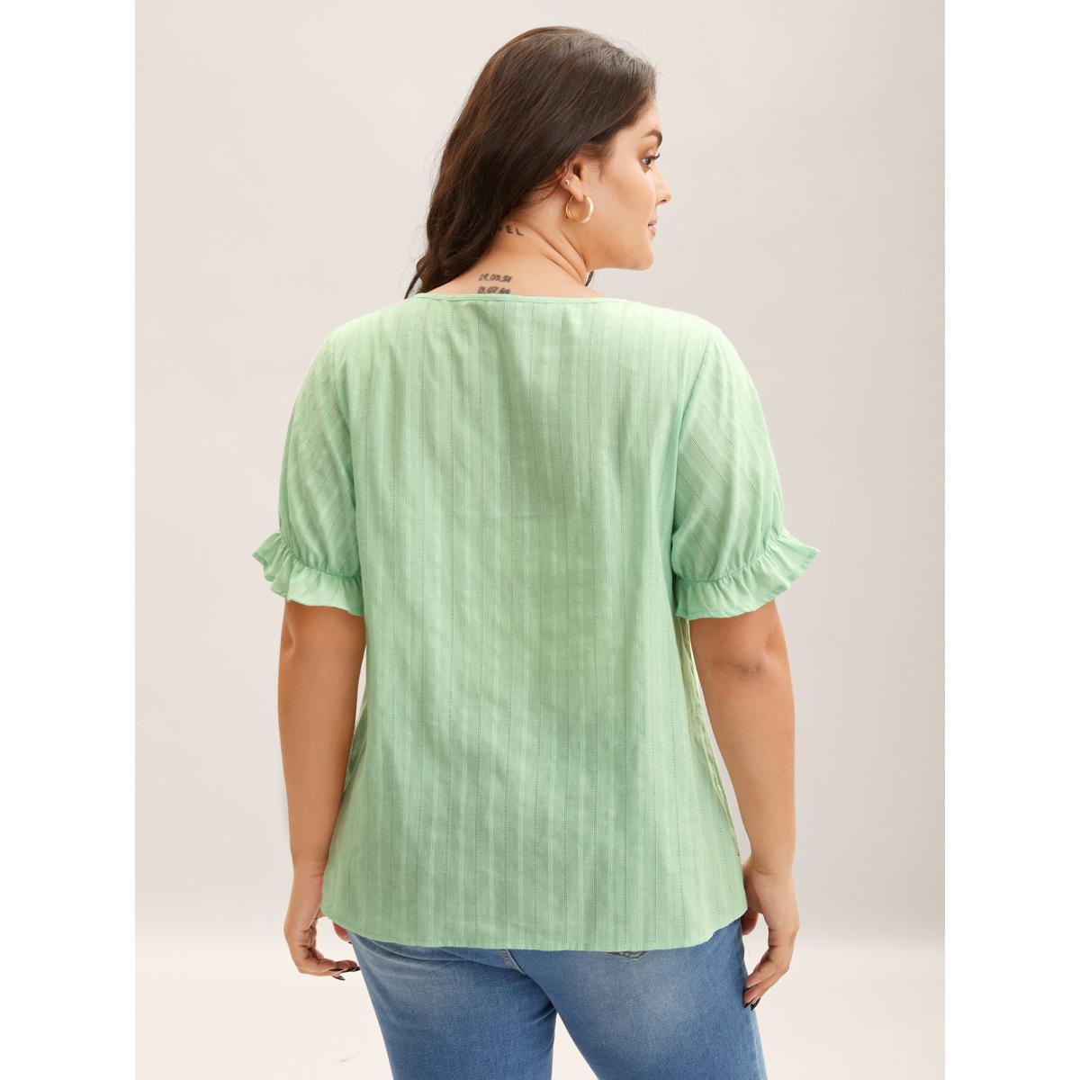 Plus Size LightGreen Cotton Square Neck Ruffled Sleeve Shirt Women Timeless Short sleeve Square Neck Elegant Blouses BloomChic 10/M Product Image
