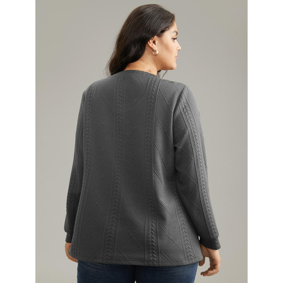 Plus Size Plain Textured Round Neck Sweatshirt Women Gray Casual Non Round Neck Everyday Sweatshirts BloomChic 26/4X Product Image