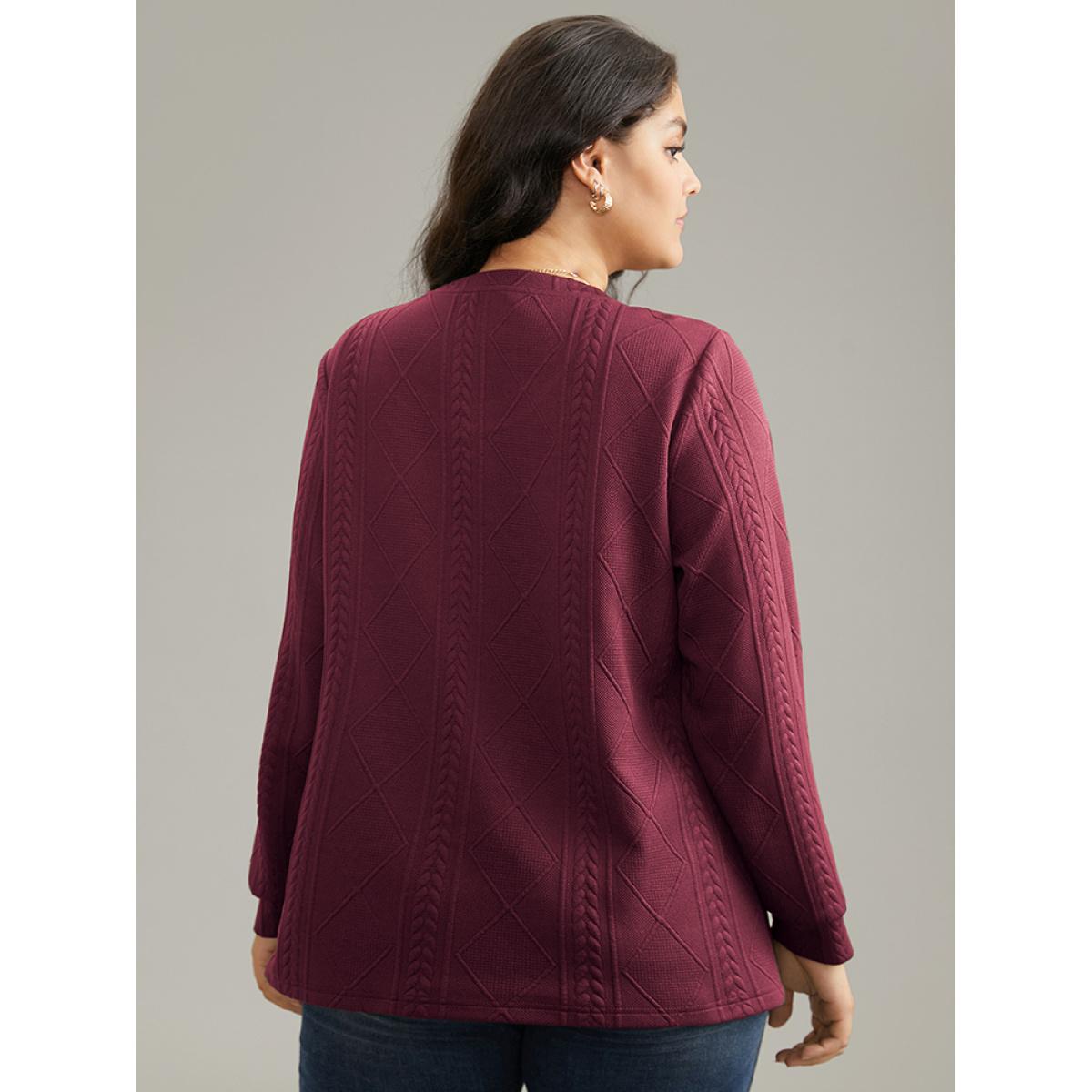 Plus Size Plain Textured Round Neck Sweatshirt Women Burgundy Casual Non Round Neck Everyday Sweatshirts BloomChic 14-16/1X Product Image