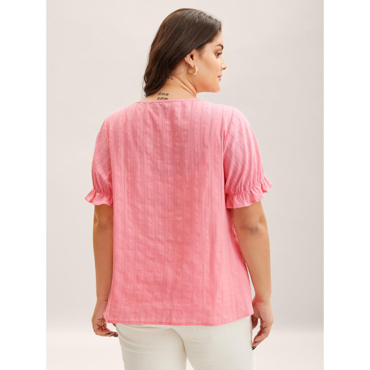 Plus Size Blush Cotton Square Neck Ruffled Sleeve Shirt Women Timeless Short sleeve Square Neck Elegant Blouses BloomChic 30/6X Product Image