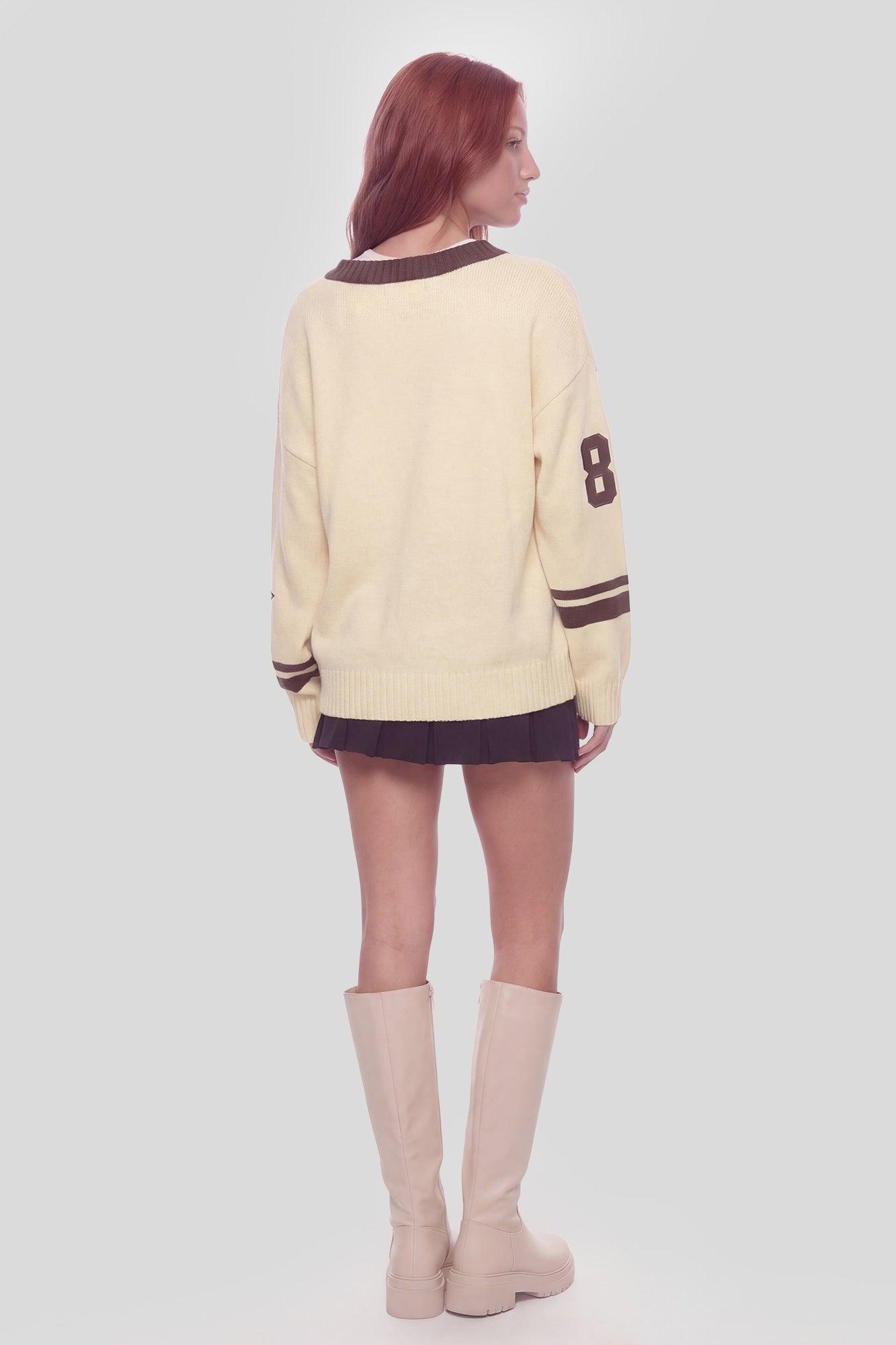Oversized V-Neck Varsity Sweater Female Product Image